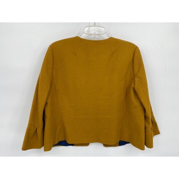 Loft Womens Open Front Blazer Size Large Bell Sleeves Mustard Yellow Stretch - Picture 2 of 11